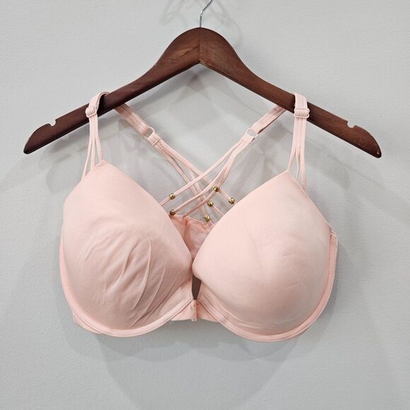 Victorias Secret Very Sexy Pushup Bra Size 38DD Pink Criss Cross Back Minimalist - Picture 1 of 11